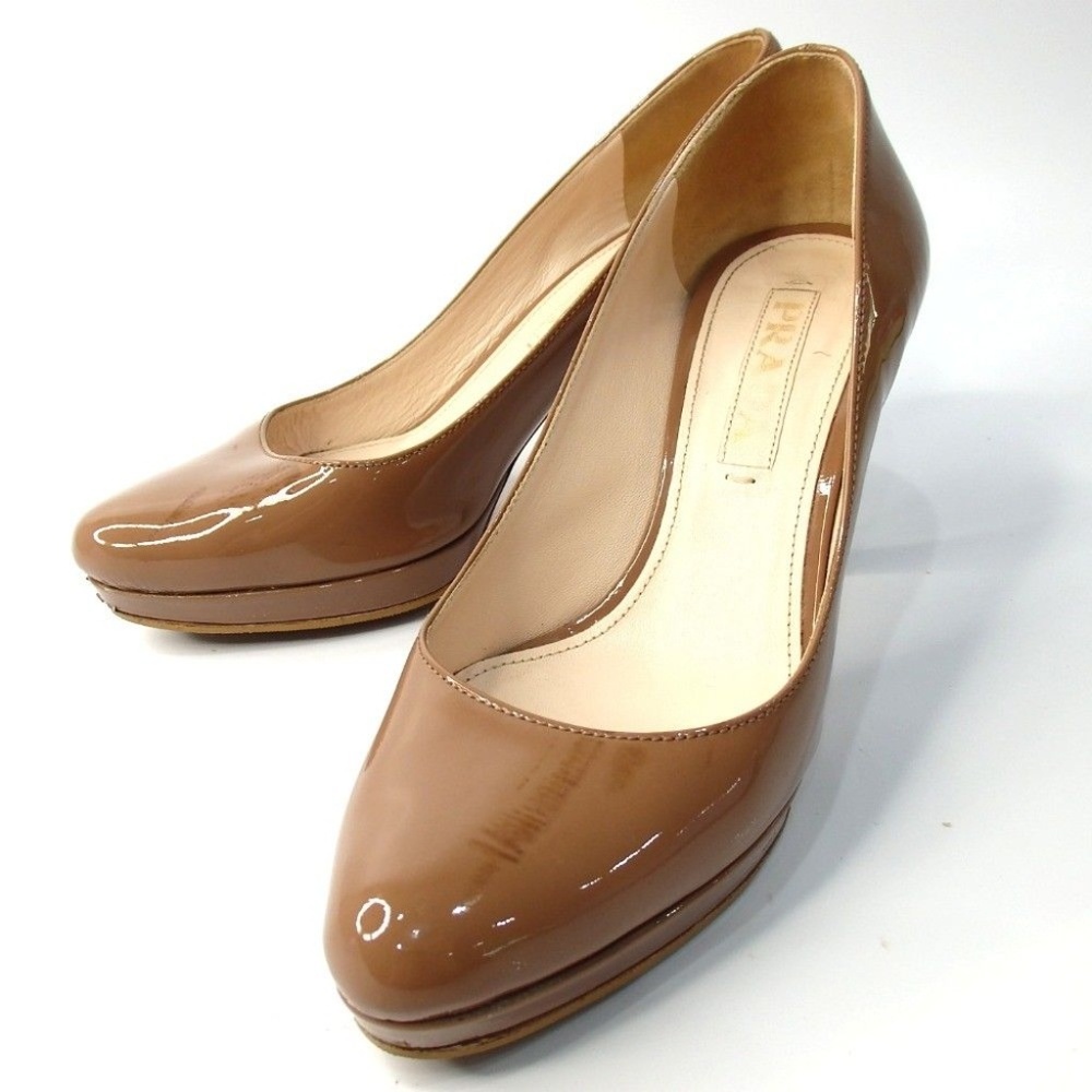 PRADA Milano brown Pumps Enamel leather gold - Picture 1 of 7